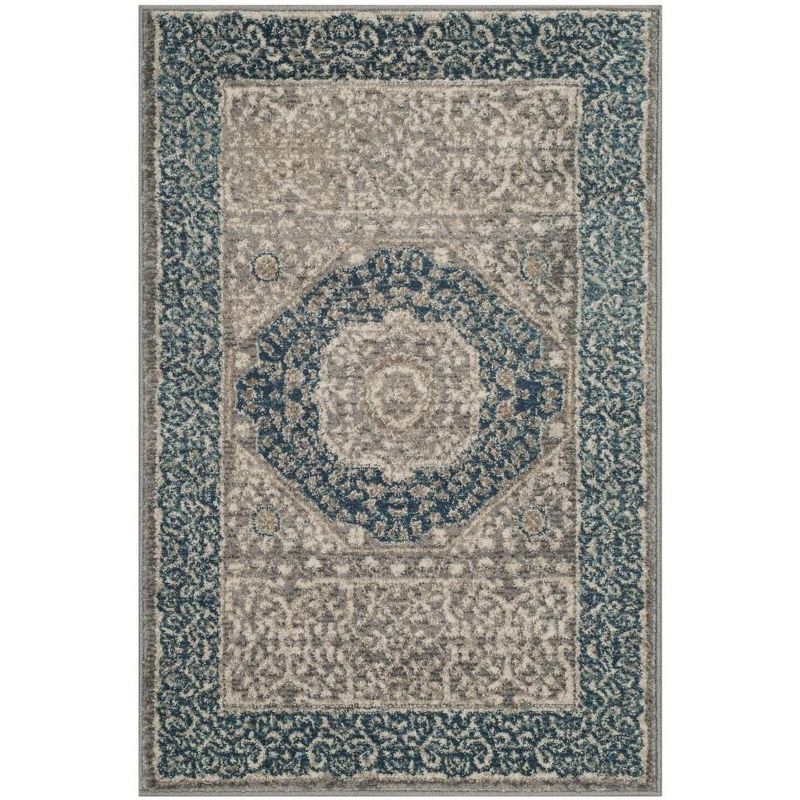 Sofia Contemporary Classic Light Grey & Blue 2' x 3' Synthetic Area Rug