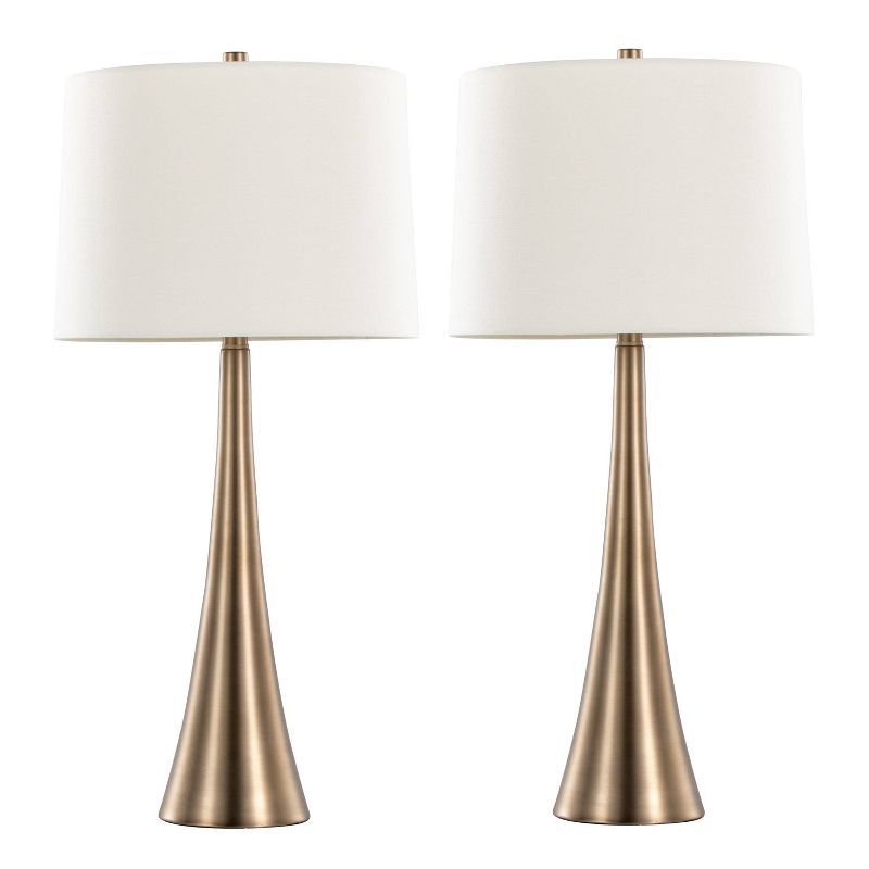 Matte Golden Bronze 29.5" Metal Table Lamp Set with White Linen Shade