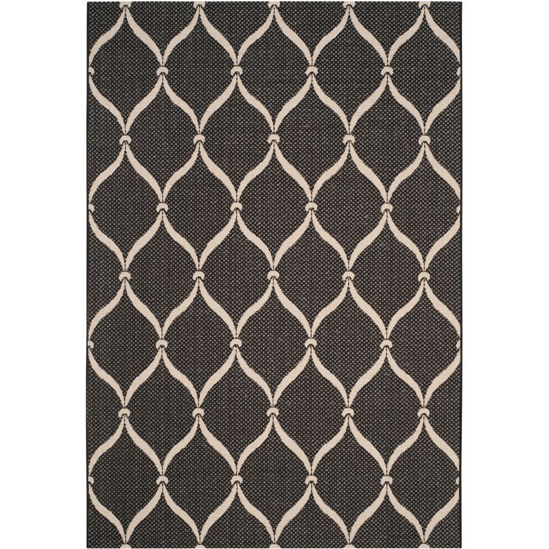 Black and Beige Geometric Indoor/Outdoor Area Rug 4' x 5'7"