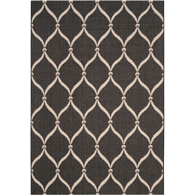 Black and Beige Geometric Indoor/Outdoor Area Rug 4' x 5'7"