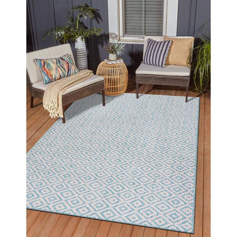 Pink and Aqua Geometric 9' x 12' Outdoor Area Rug