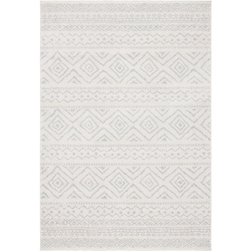 Ivory and Light Grey Geometric 6' x 9' Synthetic Area Rug