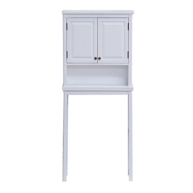 White Wood Adjustable Over-the-Toilet Storage Cabinet with Doors