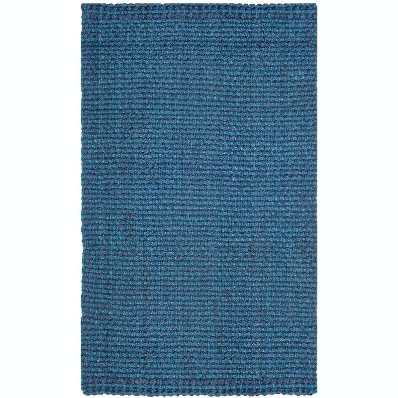 Hand-Knotted Blue Jute Rectangular Rug, 6' x 9'