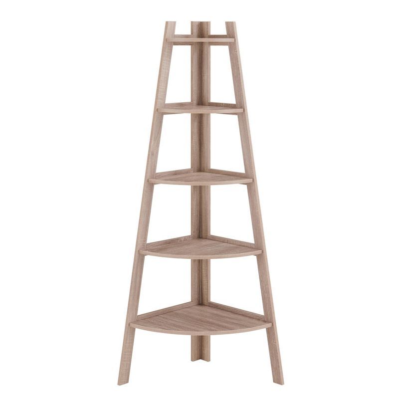 Weathered Oak 5-Tier Corner Ladder Bookshelf