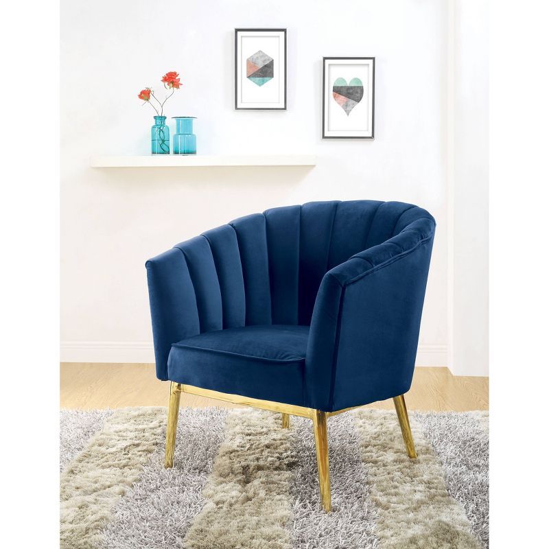 Midnight Blue Velvet Barrel Accent Chair with Gold Legs