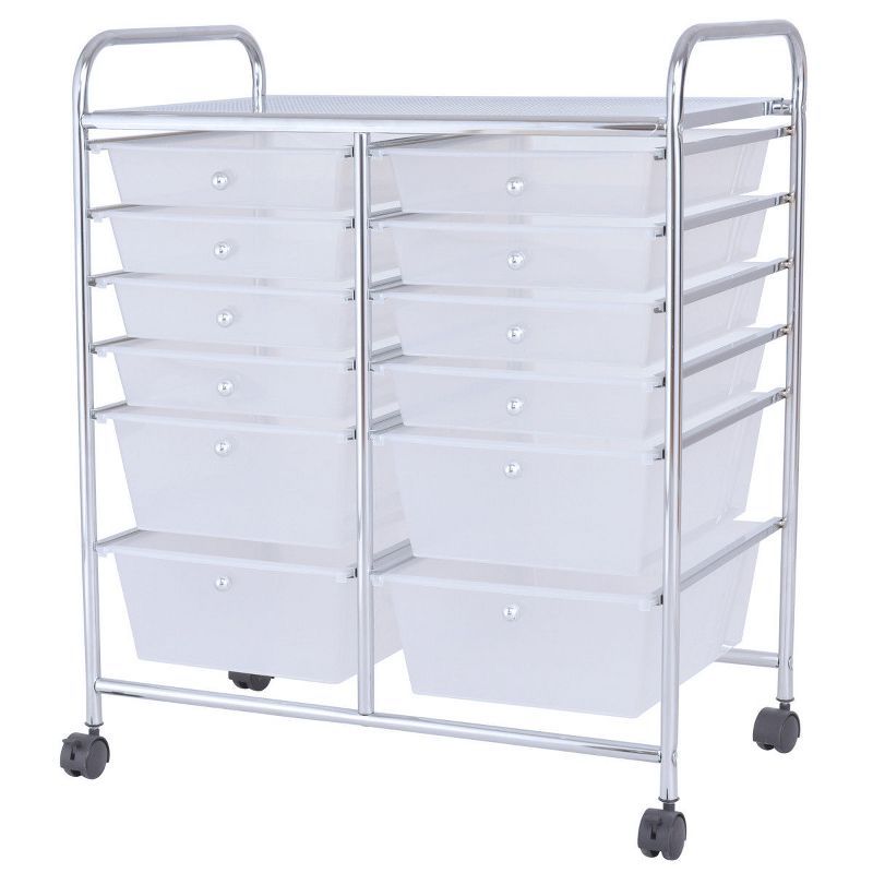 Semitransparent 12-Drawer Rolling Storage Cart with Chrome Frame