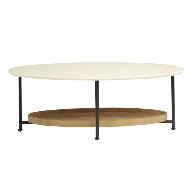 White and Natural Oval Wood Metal Coffee Table