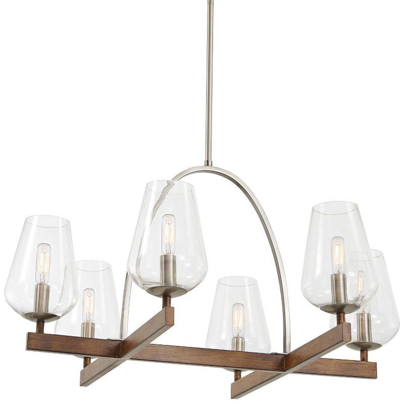 Birnamwood Koa Wood & Pewter 6-Light Chandelier with Clear Glass Shades