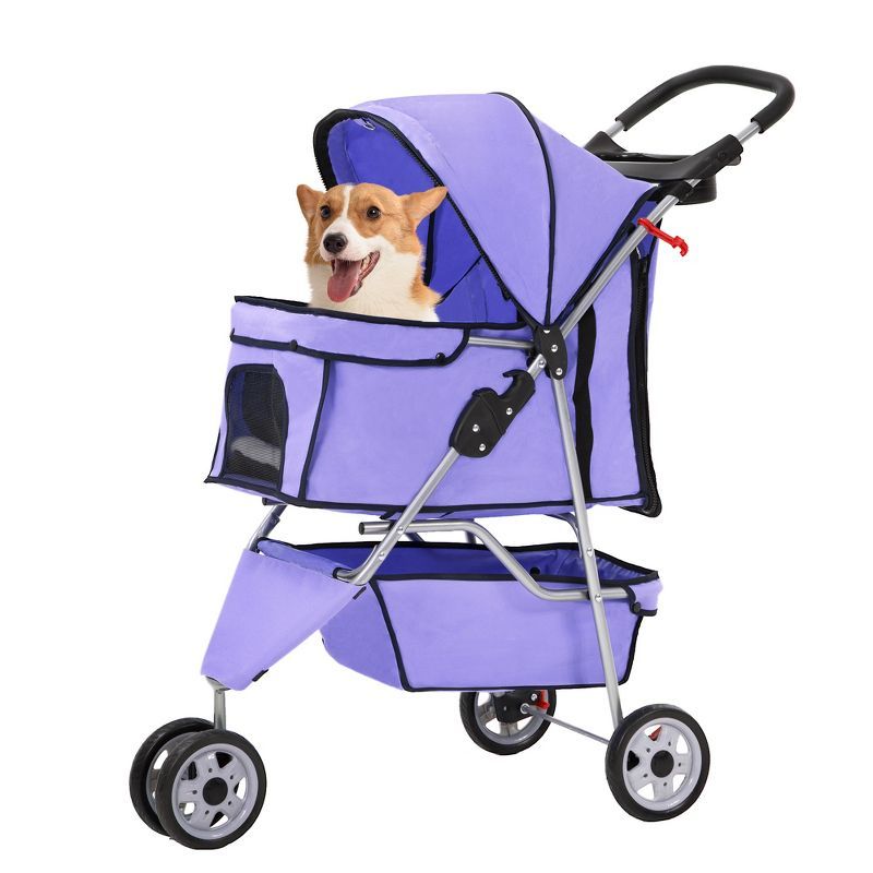 Lavender 3-Wheel Pet Stroller for Small to Medium Dogs