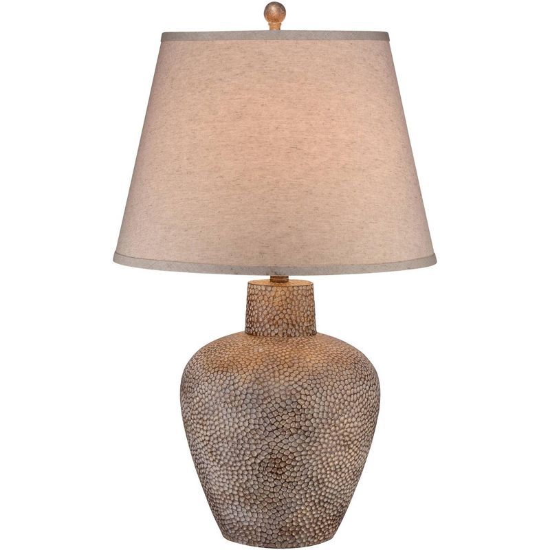 Bentley 29" Brown Leaf Hammered Pot Table Lamp with Off-White Shade