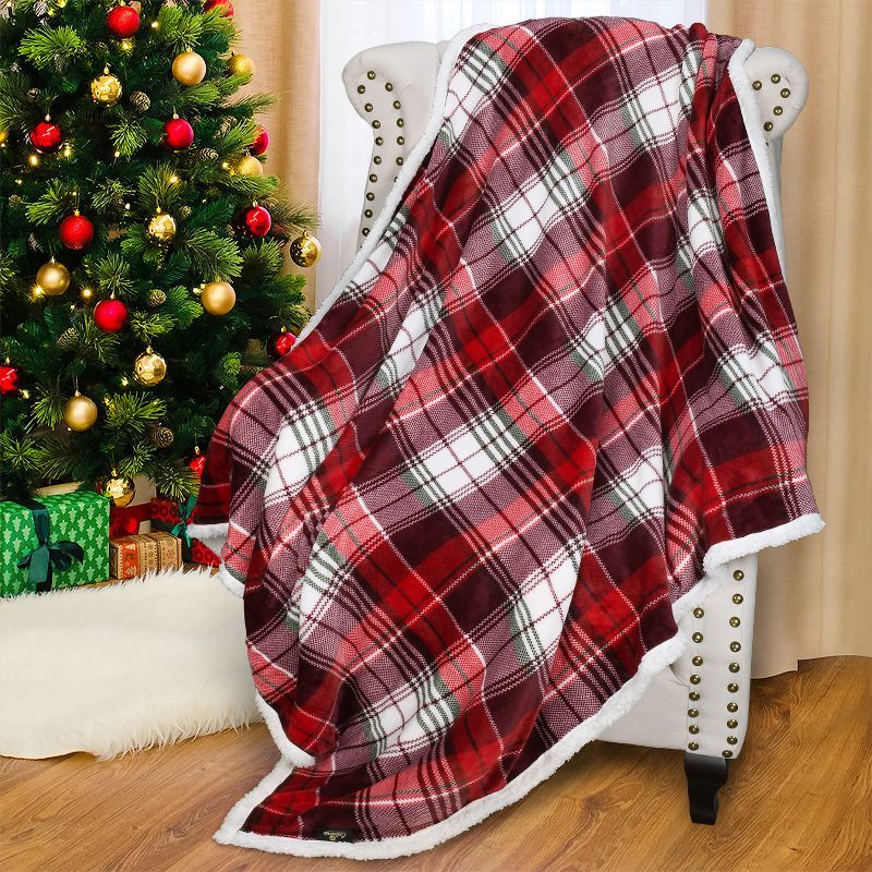 Red Plaid Sherpa Reversible Christmas Throw Blanket, 50x60 inches