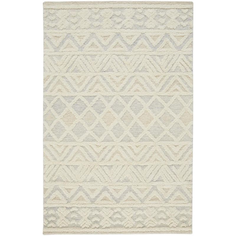 Scandinavian Cream and Blue Wool Geometric Area Rug