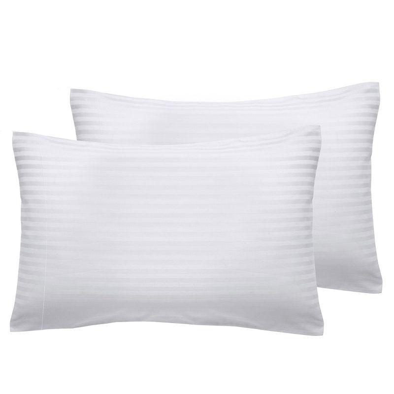 Striped White Cotton Sateen Standard/Queen Pillowcases, 400 Thread Count