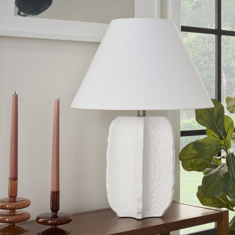 25" White Textured Ceramic Plaster Table Lamp