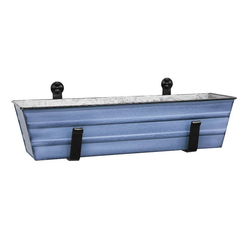 Small Blue Galvanized Metal Wall-Mounted Planter Box