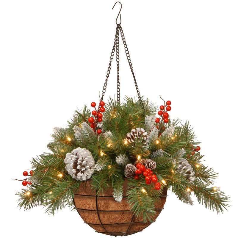 20" Frosted Berry Hanging Basket with Warm White LED Lights