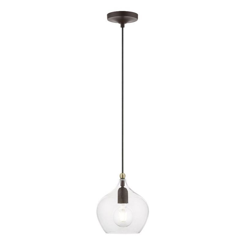 Aldrich Clear Glass 8" Bronze & Antique Brass LED Pendant