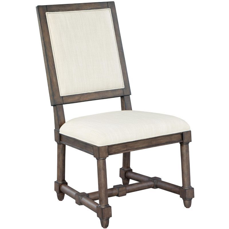 Cream Linen Upholstered Side Chair with Wood Frame