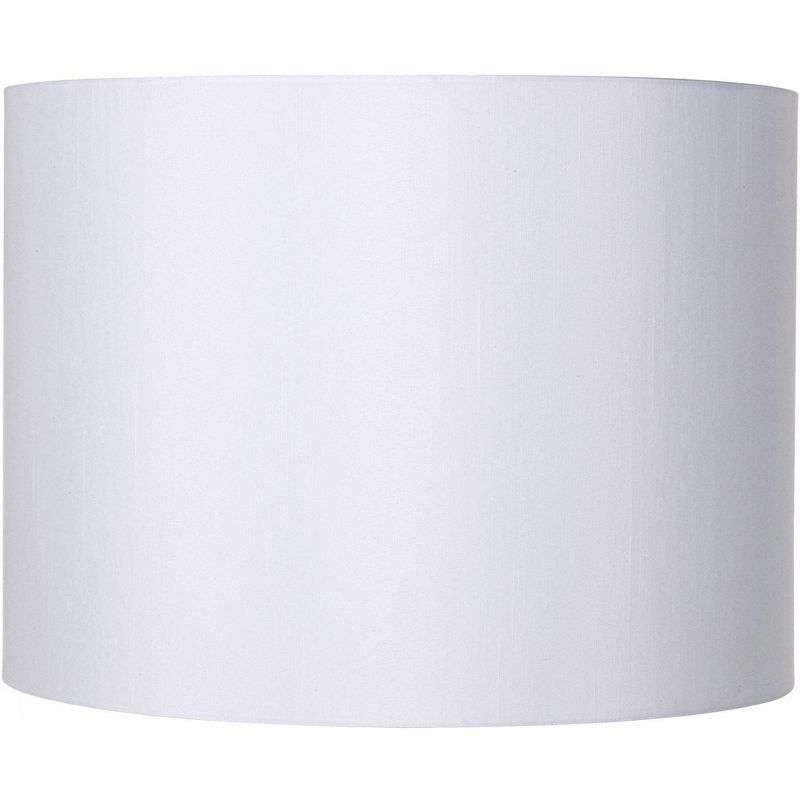 White Polyester Drum Lamp Shade with Harp and Finial, 16" x 12"