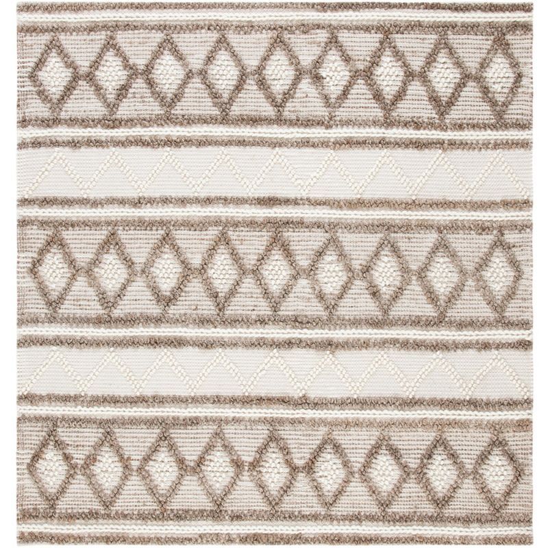 Taupe and Ivory Wool Cotton Square Area Rug