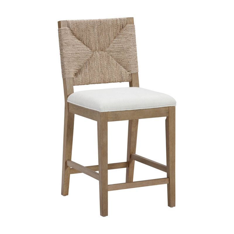 Beacon Bohemian Counter Height Bar Stool with Seagrass Backrest and Cream Boucle Seat