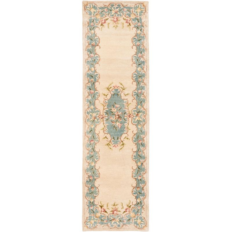 Hand-tufted Elegance Ivory & Light Blue Wool Runner 2'3" x 8'