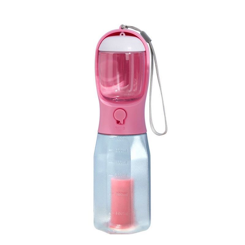 Pink 3-in-1 Dog Water Bottle with Food Container and Poop Bag Holder