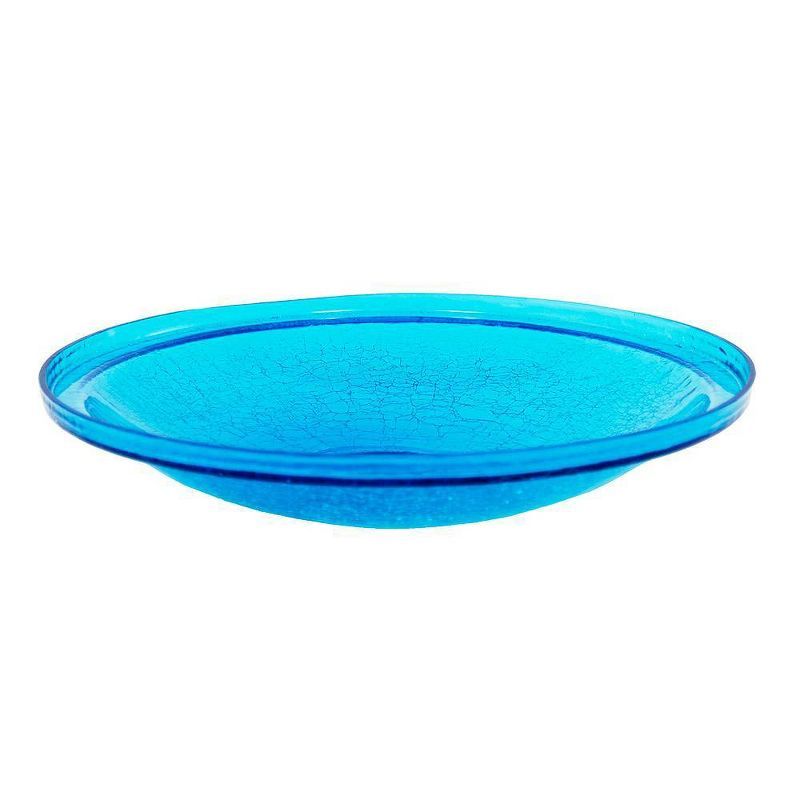 Teal Crackle Glass Hanging Birdbath Bowl, 14-Inch