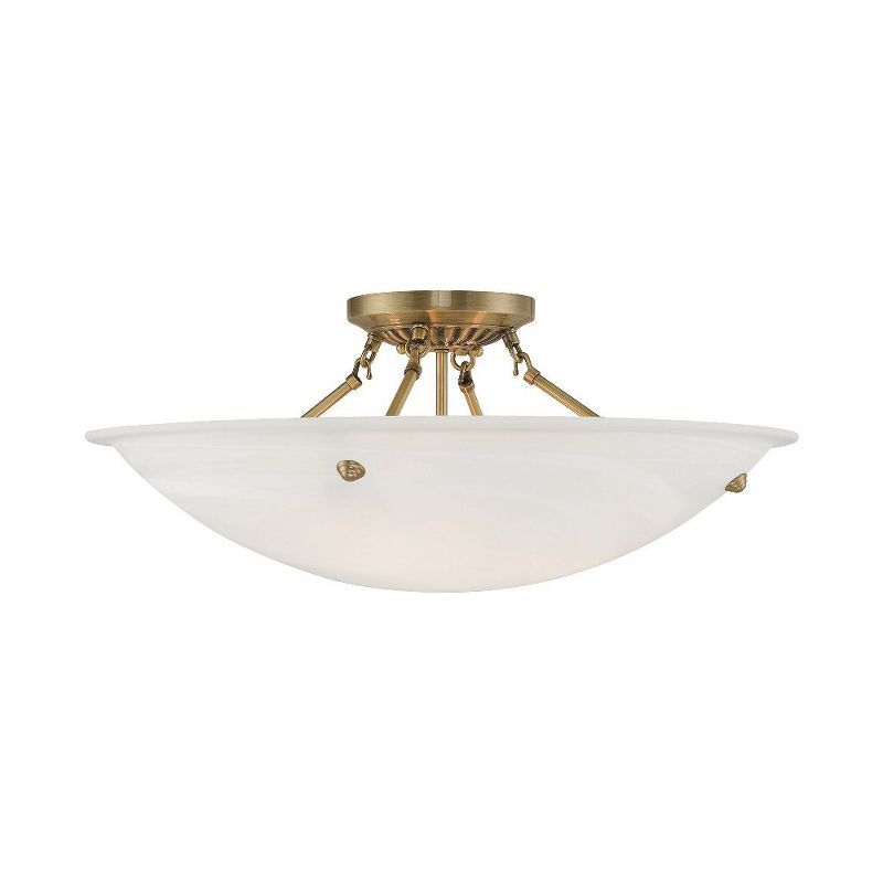 Antique Brass 4-Light Ceiling Mount with White Alabaster Glass