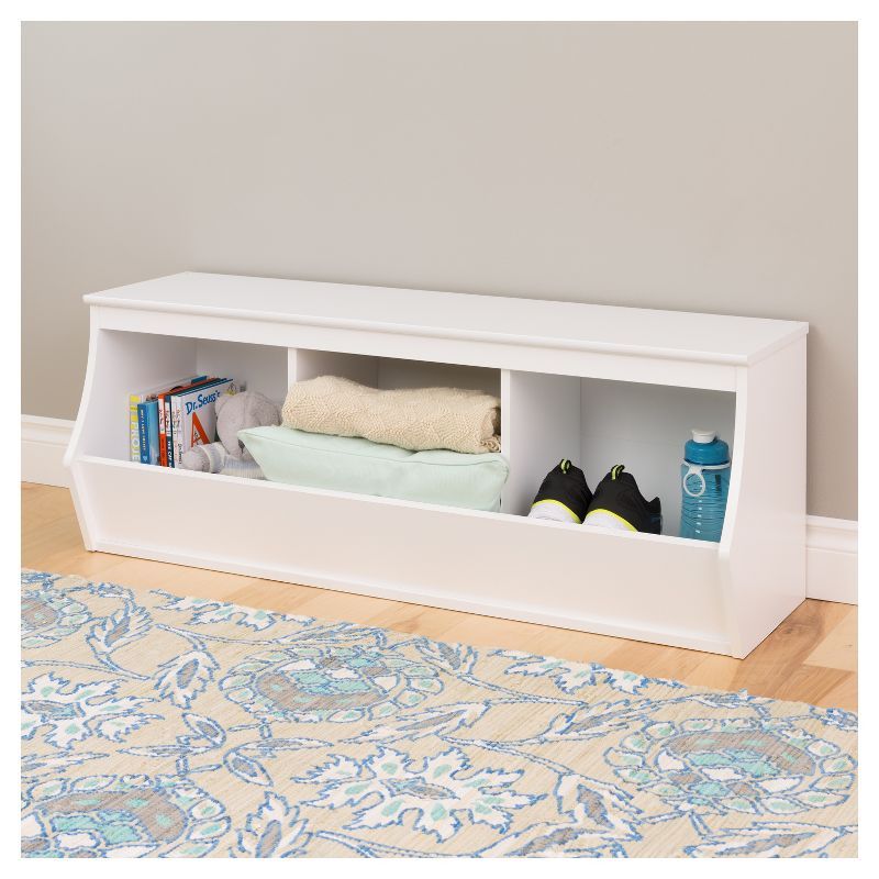 White Stackable 3-Bin Storage Cubby Organizer