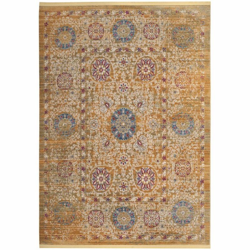 Gold and Ivory Floral Motif Rectangular Area Rug 5' x 7'