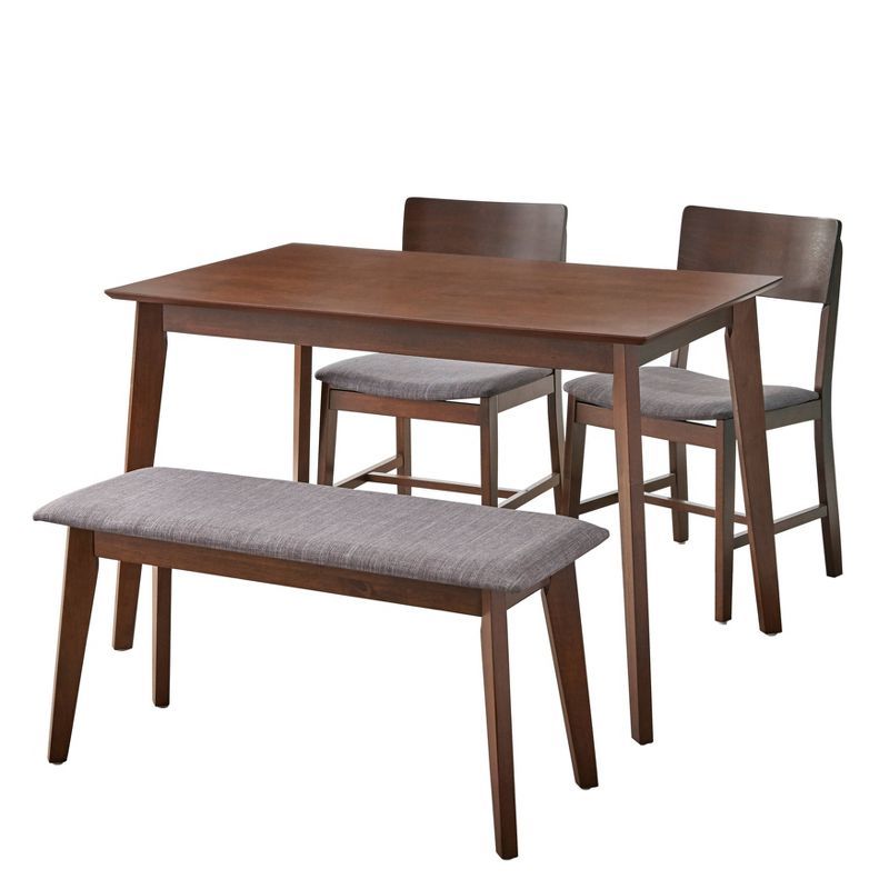 Mid-Century Walnut and Gray Upholstered Dining Set with Bench