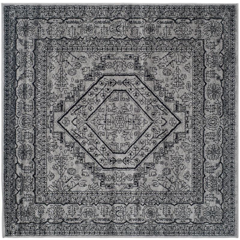 Adirondack Silver and Black 10' Square Synthetic Rug