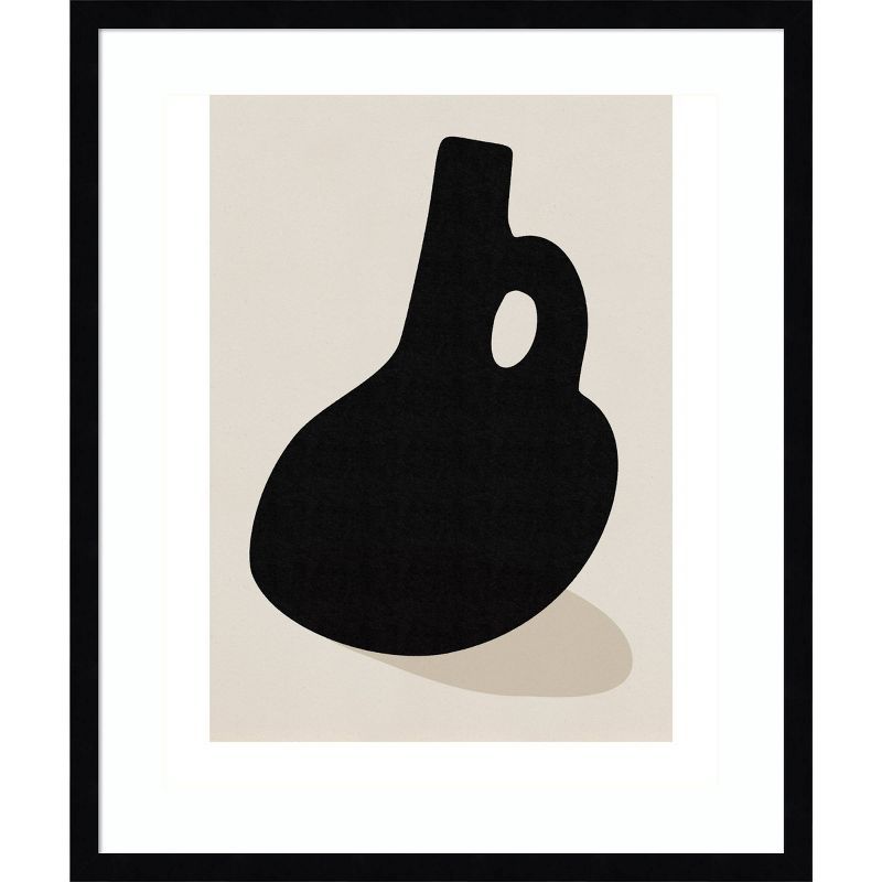 Simon West Black Vase Beige Background Wood Framed Wall Art