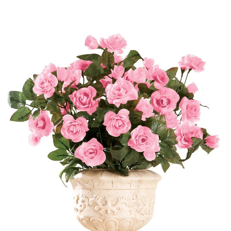 Pink Plastic Rose Topiary Bushes for Outdoor Summer Decor