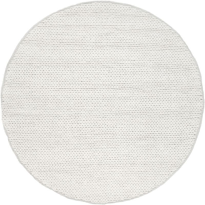 Off-White Braided Wool Round Area Rug, 4'