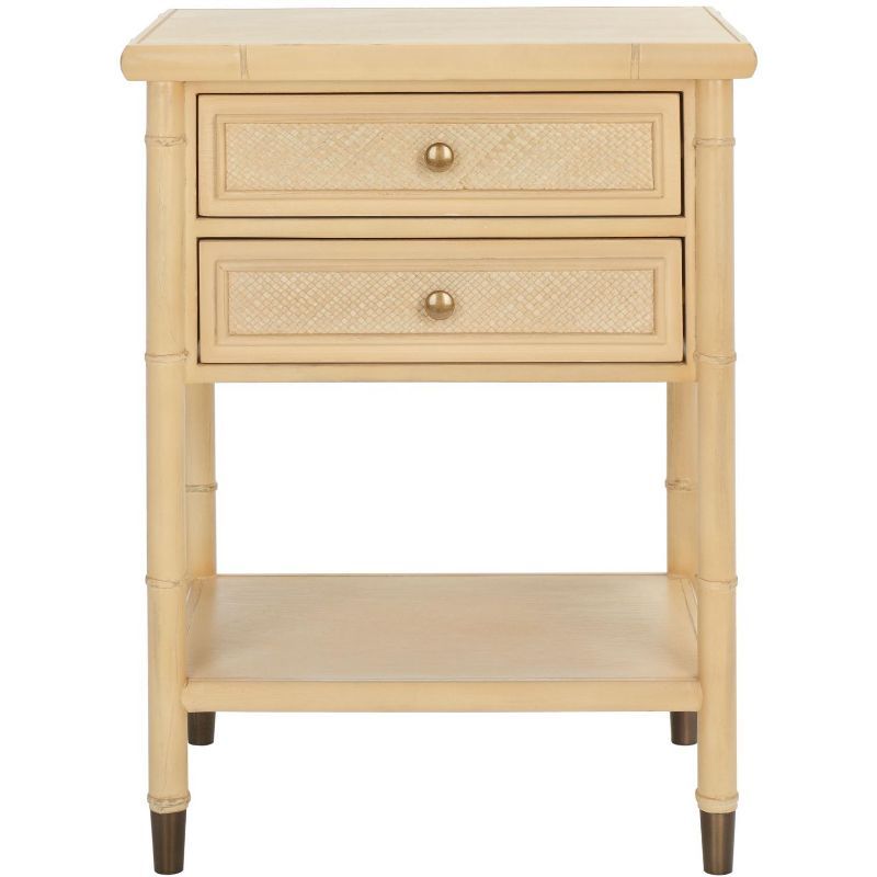 Light Blonde Bamboo-Style Wood and Metal Accent Table with Storage