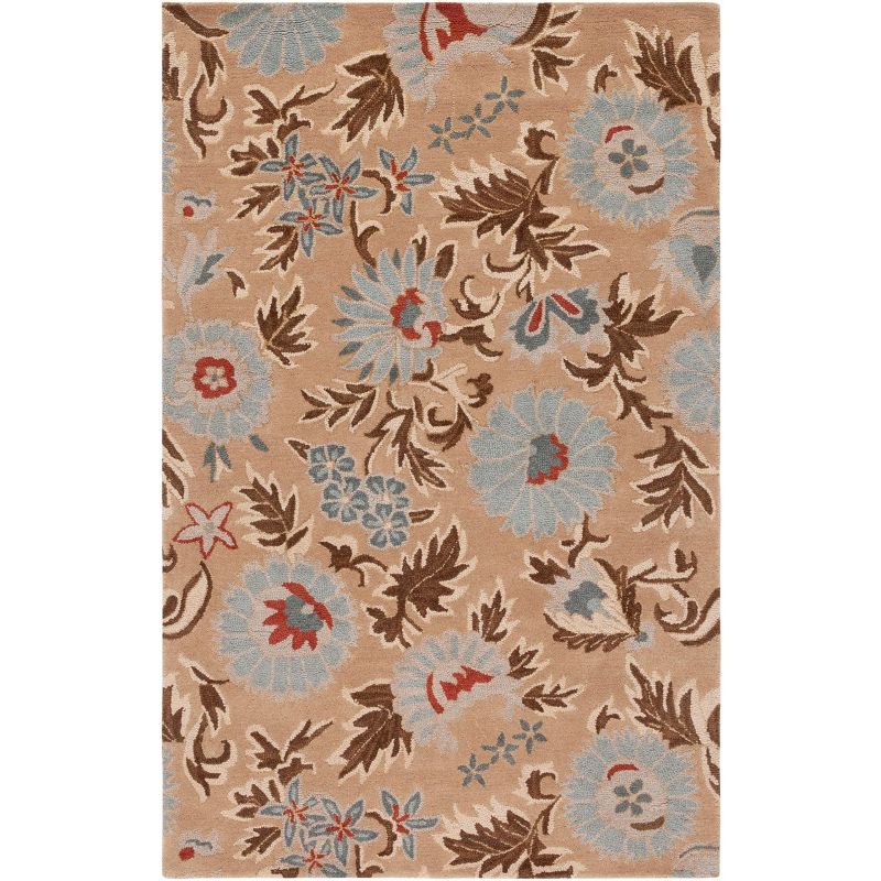 Blossom Beige and Multi Floral Wool 4' x 6' Handmade Rug