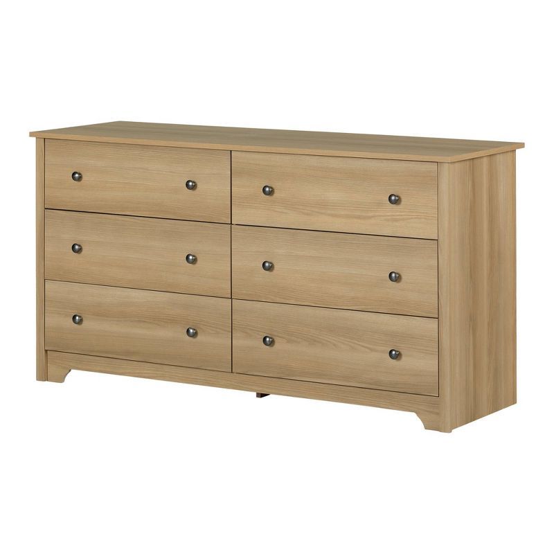 Natural Ash 6-Drawer Double Dresser with Metal Knobs