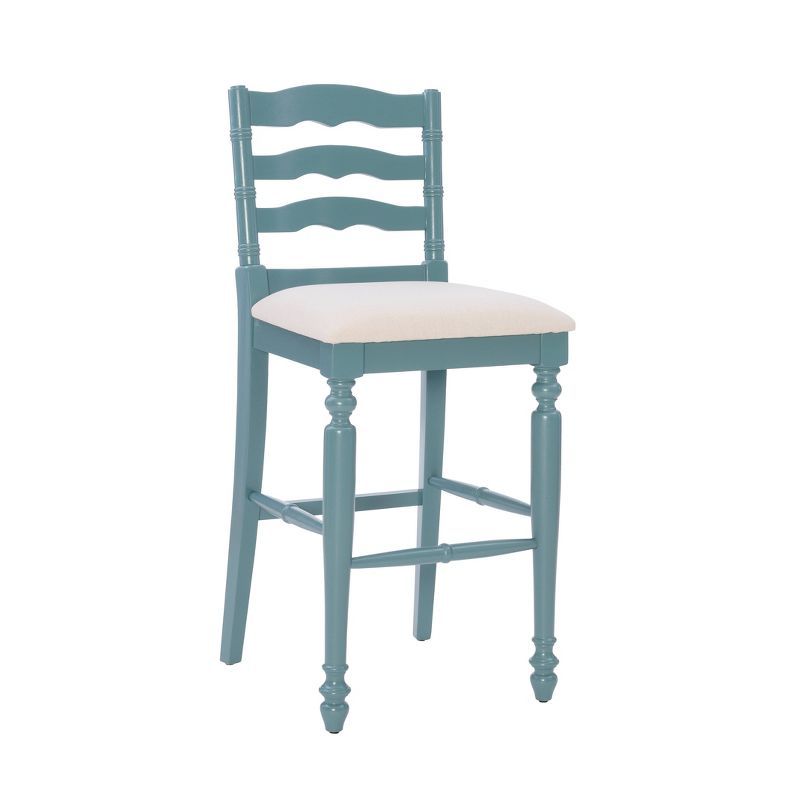 Elegant Antique Blue Wooden Barstool with Padded Seat