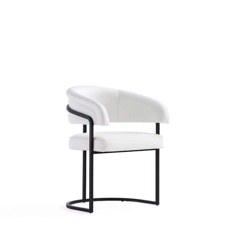 White Faux Leather Upholstered Dining Arm Chair with Metal Frame