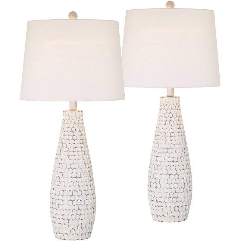 Whitewash Ceramic Tapered Table Lamps Set with USB Ports