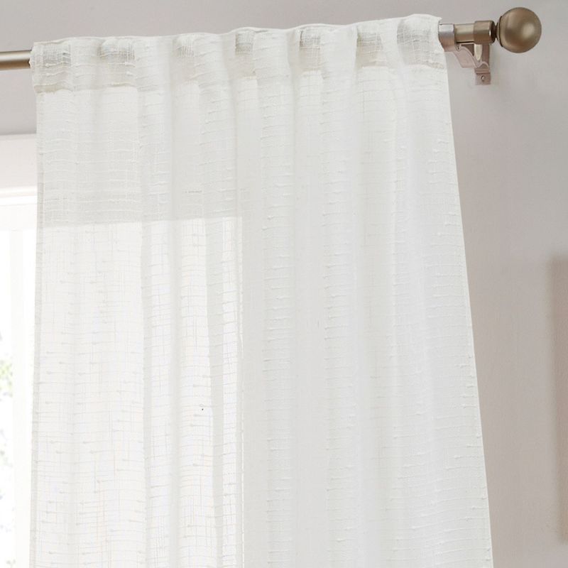 White Faux Linen Light-Filtering Back Tab Rod Pocket Curtains, 84"