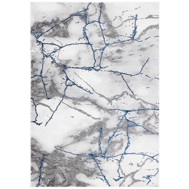 Ivory Grey and Blue Abstract Rectangular Area Rug