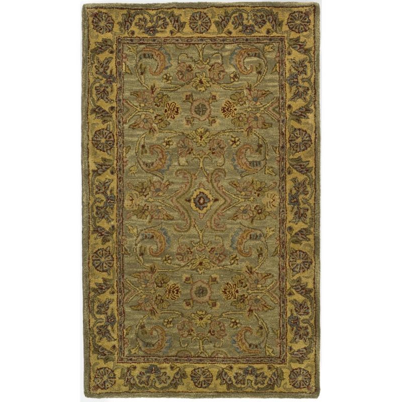 Light Green and Gold Hand-Tufted Wool Area Rug