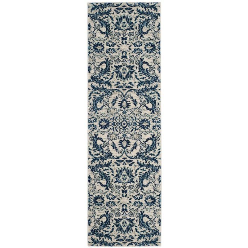 Ivory and Blue High Pile Synthetic Area Rug