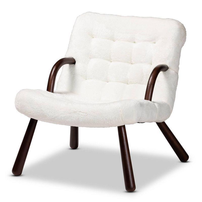 Eisa White Sherpa Upholstered Wood Accent Chair