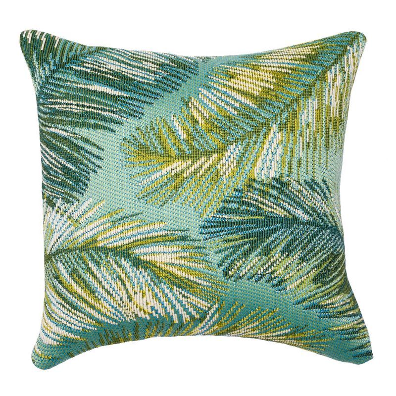 Tropical Serenity Aqua and Green Square Outdoor Pillow 18" x 18"