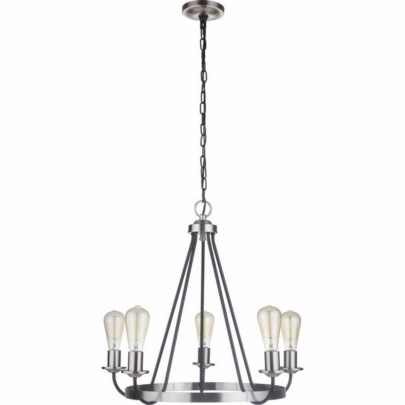 Polished Nickel and Black 5-Light Candle Chandelier